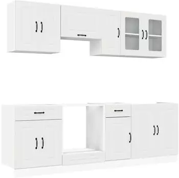 vidaXL Kalmar K&uuml;chenset 8-teilig, wei&szlig;, Sperrholz (3314821)