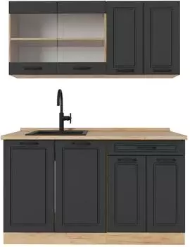 VICCO R-Line Singlek&uuml;che anthrazit Landhaus/Goldkraft Eiche 140cm (53885)