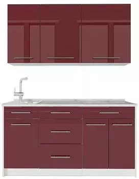 VICCO Fame-Line K&uuml;chenzeile bordeaux hochglanz/wei&szlig;, 150cm, ohne Arbeitsplatte (64826)