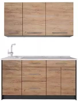 VICCO Fame-Line Singlek&uuml;che Goldkraft Eiche/Anthrazit 150cm, Arbeitsplatte Marmor (64837)