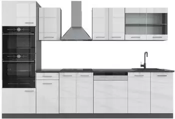VICCO R-Line K&uuml;chenzeile wei&szlig; Hochglanz/Anthrazit 300cm mit Hochschrank (43096)