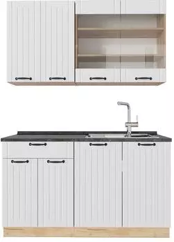 VICCO Fame-Line Singlek&uuml;che wei&szlig; Landhaus, 140cm, Arbeitsplatte anthrazit (57255)