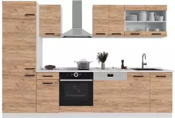 VICCO R-Line K&uuml;chenzeile Goldkraft Eiche/wei&szlig;, 300cm, Arbeitsplatte anthrazit (52209)