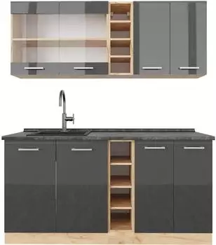VICCO R-Line Singlek&uuml;che 160cm, Anthrazit Hochglanz/Goldkraft Eiche (43223)