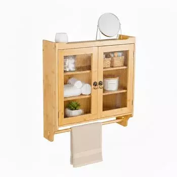 Relaxdays H&auml;ngeschrank Bambus mit T&uuml;r, 60x18x63cm