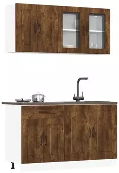 vidaXL Kalmar K&uuml;chenschrank-Set 4-tlg. R&auml;uchereiche Holzwerkstoff (3314856)