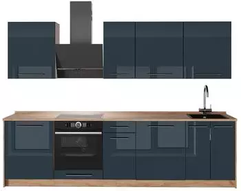 VICCO Fame-Line K&uuml;chenzeile 280cm, dunkelblau Hochglanz/Goldkraft Eiche (65740)