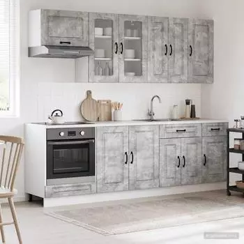 vidaXL KALMAR K&uuml;cheneinheit 8-tlg. betongrau Holzwerkstoff (3438186)