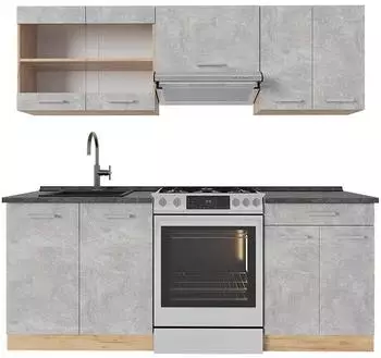 VICCO R-Line K&uuml;chenzeile Beton/Goldkraft Eiche 200cm, anthrazit (54172)
