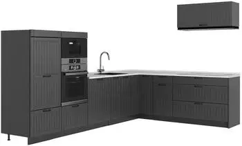 VICCO Fame-Line Eckk&uuml;che dunkelgrau/anthrazit, Marmorarbeitsplatte, 327x227cm (64358)