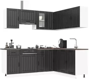 vidaXL Kalmar 11-tlg. K&uuml;chenschrank-Set, schwarz, Holzwerkstoff (3314942)