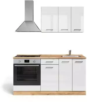 VICCO R-Line Singlek&uuml;che wei&szlig; Hochglanz/Goldkraft Eiche 160cm (58311)