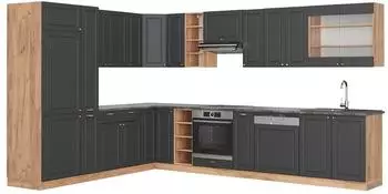 VICCO Fame-Line Eckk&uuml;che Anthrazit-Gold Landhaus/Eiche, 347x257cm, ohne Arbeitsplatte