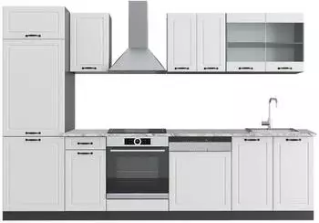 VICCO R-Line K&uuml;chenzeile wei&szlig; Landhaus/anthrazit, Marmorarbeitsplatte, 300cm (43009)