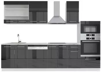 VICCO Fame-Line K&uuml;chenzeile 300cm mit Hochschrank, Anthrazit Hochglanz/Wei&szlig;, AP Marmor (42797)