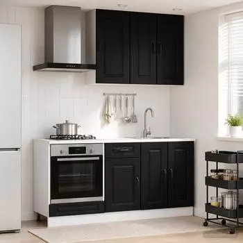 vidaXL K&uuml;cheneinheit Kalmar 5-tlg., schwarz, Holzwerkstoff (3438236)