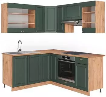 VICCO Fame-Line Eckk&uuml;che 190x160cm, gr&uuml;n-gold Landhaus, AP Eiche (42662)