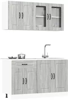 vidaXL Kalmar K&uuml;chenschrank-Set 4-tlg., grau Sonoma, Holzwerkstoff (3314857)