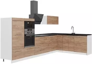 VICCO Fame-Line Eckk&uuml;che Goldkraft Eiche, Arbeitsplatte Anthrazit, 347x207cm (62922)