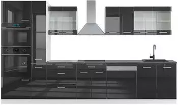 VICCO R-Line K&uuml;chenzeile 350cm mit Hochschrank, Anthrazit Hochglanz/Wei&szlig; (42467)