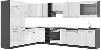 VICCO Fame-Line Eckk&uuml;che L-Form, wei&szlig; Hochglanz/Anthrazit, 347x257cm (47312)
