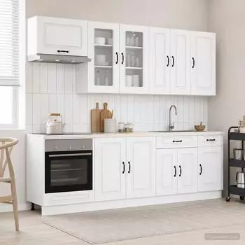 vidaXL Kalmar K&uuml;chenschrank-Set 8-teilig, wei&szlig;, Holzwerkstoff