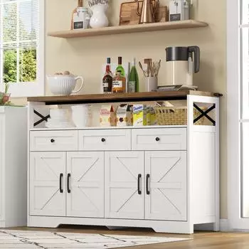Stilvora Sideboard Landhausstil, 3 Schubladen, 2 T&uuml;ren, MDF, 140&times;35&times;95cm (KABIHKQK7D72X)