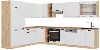 VICCO Fame-Line Eckk&uuml;che Wei&szlig; Landhaus/Goldkraft Eiche, 347x257cm, ohne Arbeitsplatte (57046)
