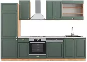 VICCO Fame-Line K&uuml;chenzeile 300cm, gr&uuml;n-gold Landhaus, AP Marmor (42597)