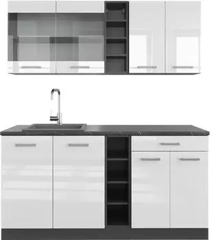 VICCO R-Line K&uuml;chenzeile 160cm ohne Arbeitsplatte, wei&szlig; hochglanz/anthrazit (37620)