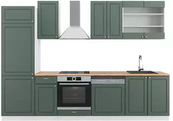VICCO Fame-Line K&uuml;chenzeile 300cm Gr&uuml;n-Gold Landhaus/Wei&szlig;, Eiche (42501)