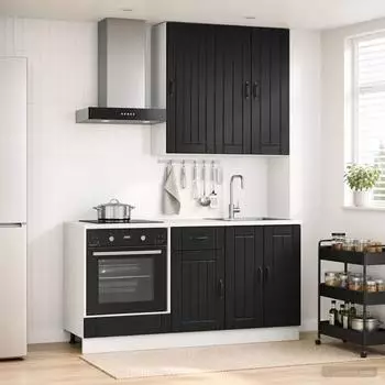 vidaXL K&uuml;cheneinheit LUCCA 5-teilig, schwarz, Holzwerkstoff (3438266)
