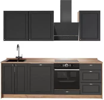 VICCO Fame-Line K&uuml;chenzeile 230cm, anthrazit-gold Landhaus/Goldkraft Eiche (63975)