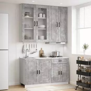 vidaXL PORTO K&uuml;cheneinheit 4-tlg. betongrau, Holzwerkstoff (3438348)