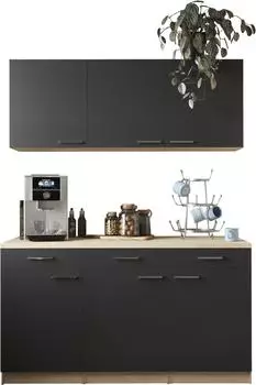 Respekta Merle K&uuml;chen-Set 150cm, Eiche S&auml;gerau/schwarz