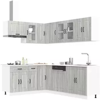 vidaXL K&uuml;chenschrank-Set Kalmar 11-tlg. grau Sonoma Holzwerkstoff (3314887)