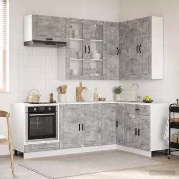 vidaXL K&uuml;cheneinheit PORTO 8-tlg. betongrau, Holzwerkstoff (3438500)