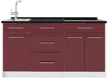 VICCO Fame-Line K&uuml;chenblock 150cm bordeaux hochglanz/wei&szlig; (43697)