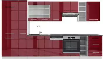 VICCO Fame-Line Küchenzeile 355cm bordeaux Hochglanz/weiß ohne Arbeitsplatte (36413)