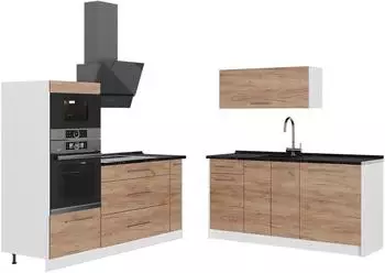 VICCO Fame-line K&uuml;chenzeile Goldkraft Eiche, Anthrazit, 340cm (62926)