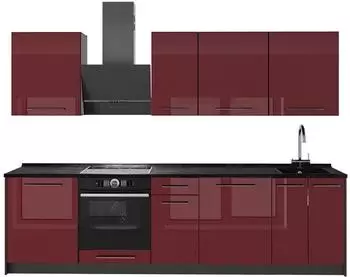VICCO Fame-Line K&uuml;chenzeile bordeaux Hochglanz/anthrazit 280cm ohne Arbeitsplatte (64175)