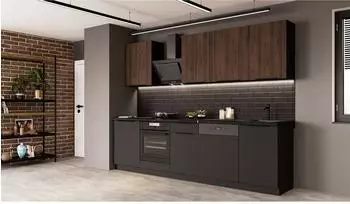 Küchenpreis-Bombe Siena + Monza Basic Küchenzeile 280cm, Nussbaum Okapi + schwarz matt