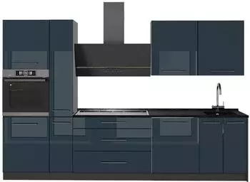 VICCO Fame-Line K&uuml;chenzeile dunkelblau Hochglanz/anthrazit 310cm ohne Arbeitsplatte (64268)
