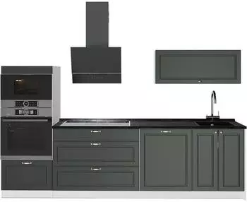 VICCO Fame-Line K&uuml;chenzeile gr&uuml;n-gold Landhaus/wei&szlig; 280cm, AP Anthrazit (64719)