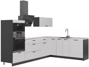 VICCO Fame-Line Eckk&uuml;che wei&szlig; Landhaus/anthrazit, Marmorarbeitsplatte, 287x207cm (63487)