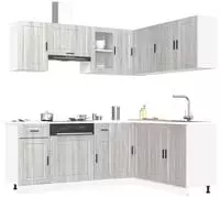vidaXL 11-tlg. K&uuml;chenschrank-Set Porto Grau Sonoma Holzwerkstoff