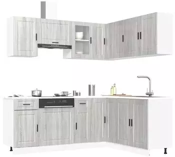 vidaXL K&uuml;chenschrank-Set Porto 11-tlg. grau Sonoma Holzwerkstoff (3314967)