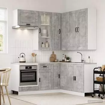 vidaXL PORTO K&uuml;cheneinheit 8-tlg. betongrau, Holzwerkstoff (3438424)