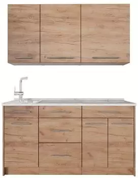VICCO Fame-Line Singlek&uuml;che Goldkraft Eiche, Arbeitsplatte Marmor, 150cm (69640)