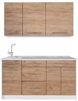 VICCO Fame-line Singlek&uuml;che Goldkraft Eiche, Marmor-Arbeitsplatte, 150cm (62972)
